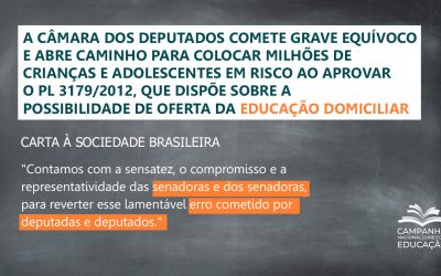 Em Carta à Sociedade Brasileira, Campanha afirma que aprovação abre caminho para colocar milhões de crianças e adolescentes em risco