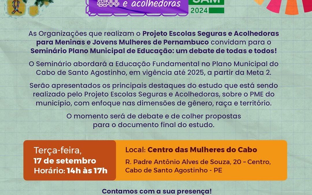 “Seminário Plano Municipal de Educação: um debate de todas/os!” vai para o Cabo de Santo Agostinho